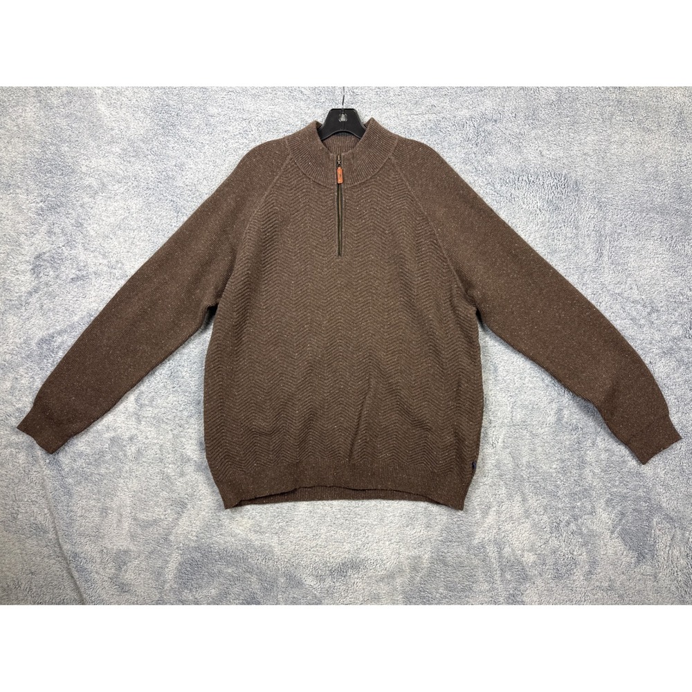 Tommy Bahama Mens XL Brown Quarter Zip Sweater  Cashmere Blend Chevron Knit
